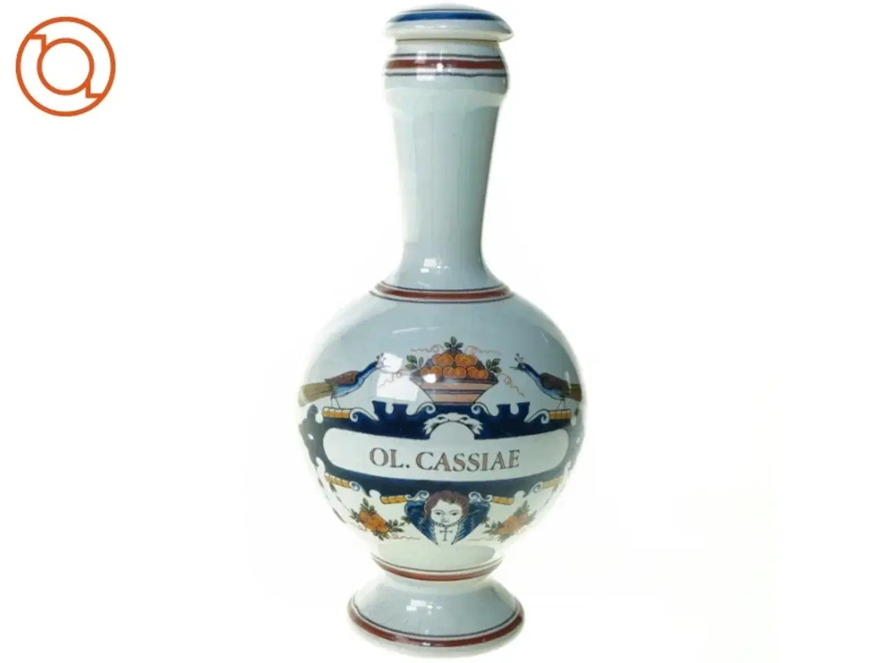 Billede 1 - Fajance Apoteker Karaffel OL.CASSIAE med prop fra Delft (str. 27 x 12 cm)