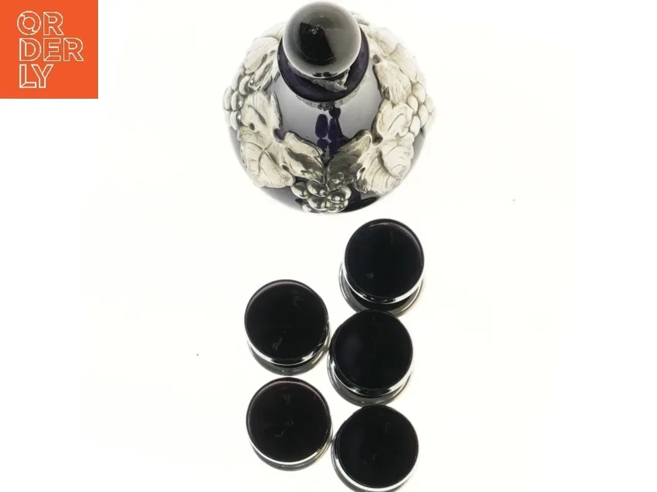 Billede 2 - Glas karaffel med fem glas fra Arendal Kandestøber (str. 27 og 9 cm)