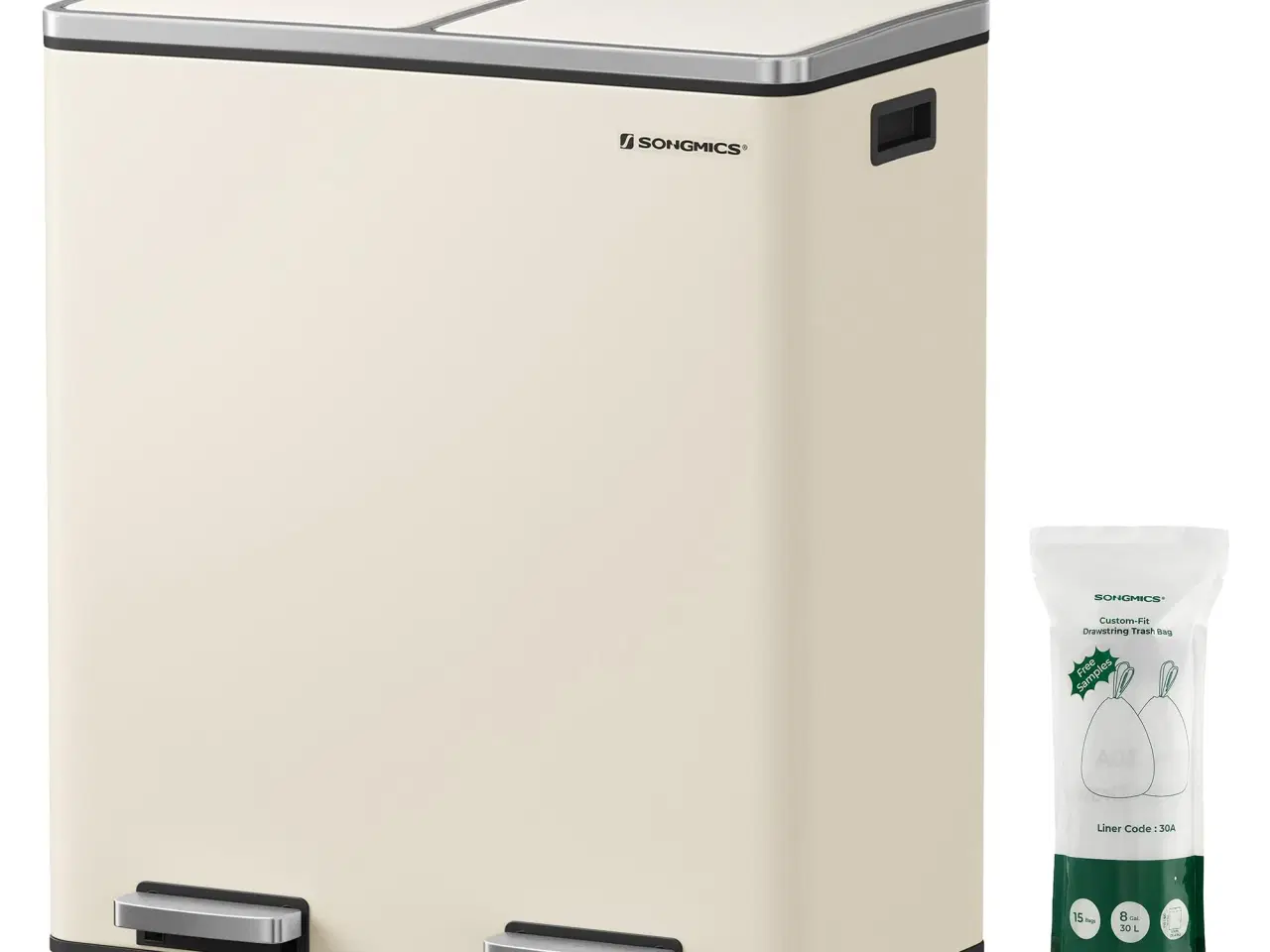 Billede 2 - Skraldespand med to rum 2 × 30 l blød lukning, creme