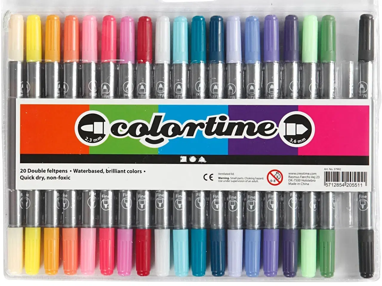 Billede 1 - Colortime Dobbelttusch, streg 2,3+3,6 mm, suppleringsfarver, 20stk./ 1 pk.