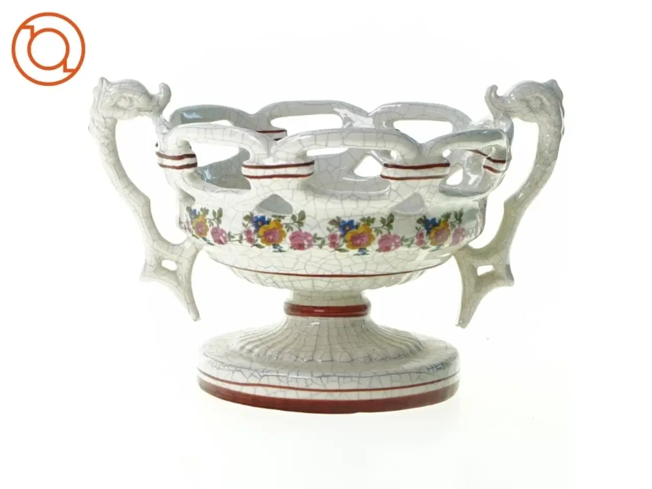 Billede 1 - Opsats i porcelæn med blomstermotiv. (Højde 15 cm. Bredde 20 cm.)