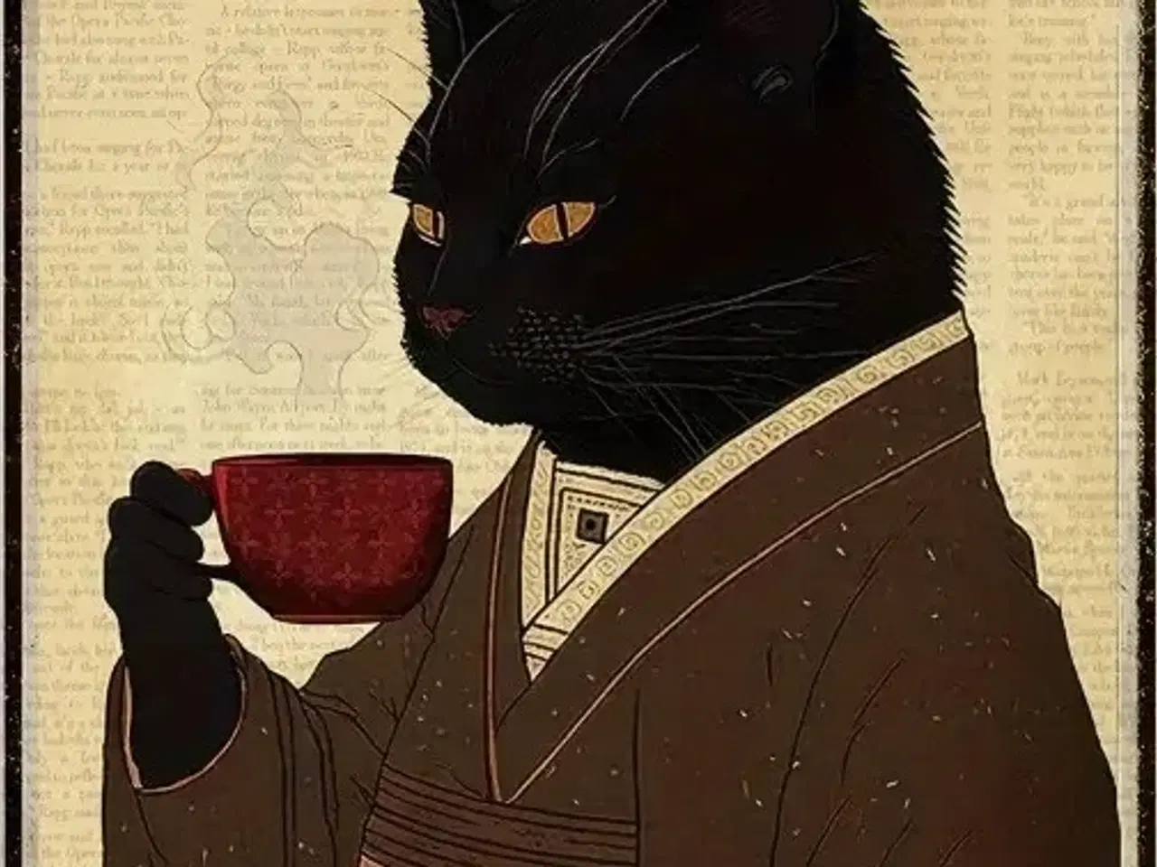 Billede 1 - * Lærredsmaleri; Elegant sort kat - More espresso