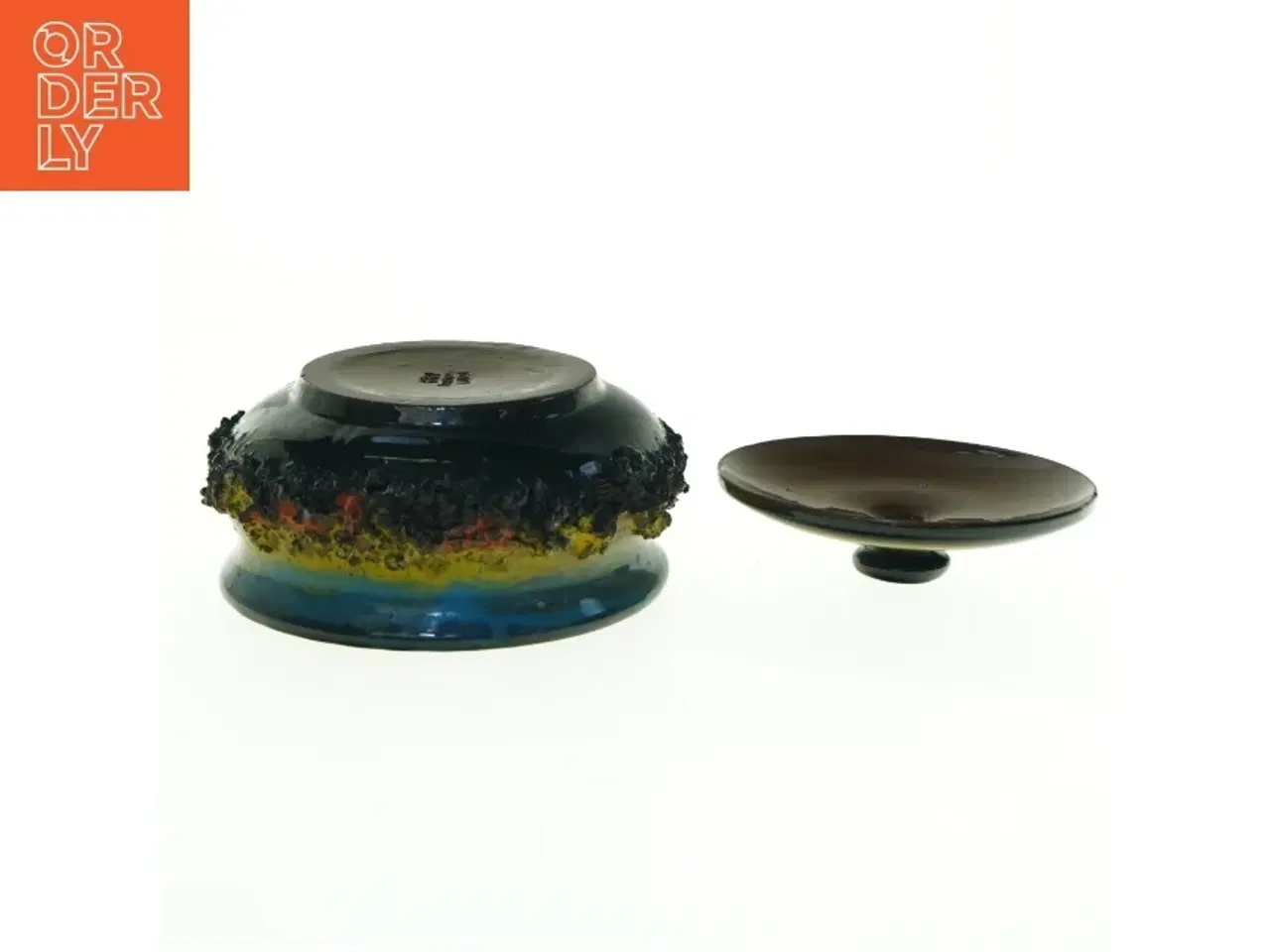 Billede 4 - Vintage islandsk glit lava skål med låg , Glit iceland small handmade lava (str. Diameter 15 cm)