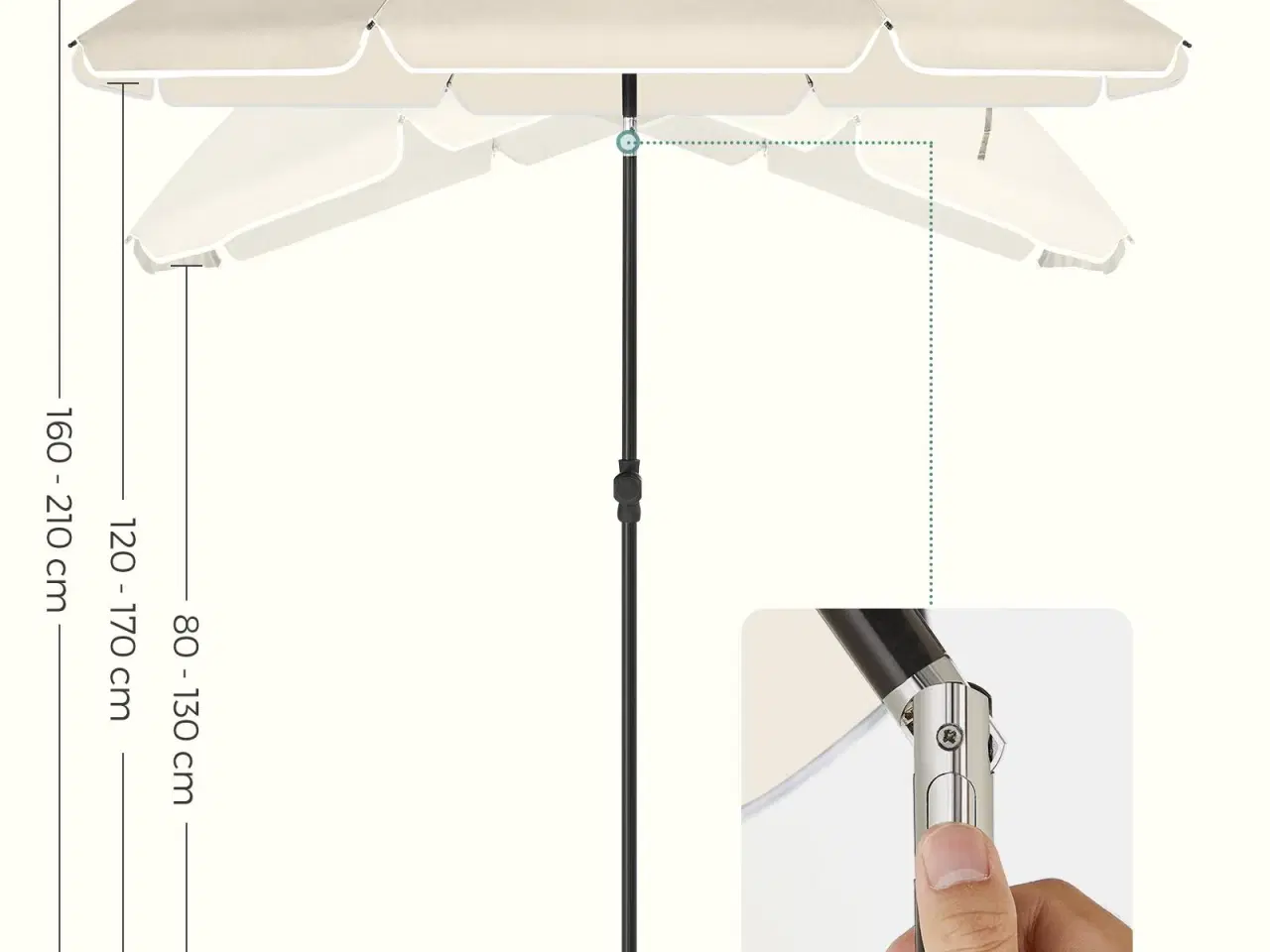 Billede 6 - Parasol til strand og have 1,6 m beige, UPF 50+ med tilt og bæretaske