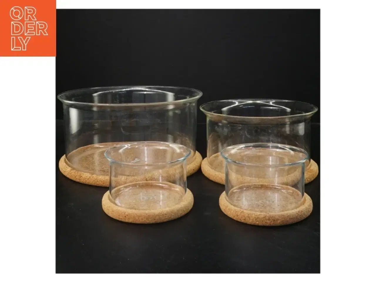 Billede 1 - Sæt af glasbeholdere med korkonderlag fra Bodum (str. Ø 10x6 cm og Ø 17x9 cm og Ø 22x11 cm)