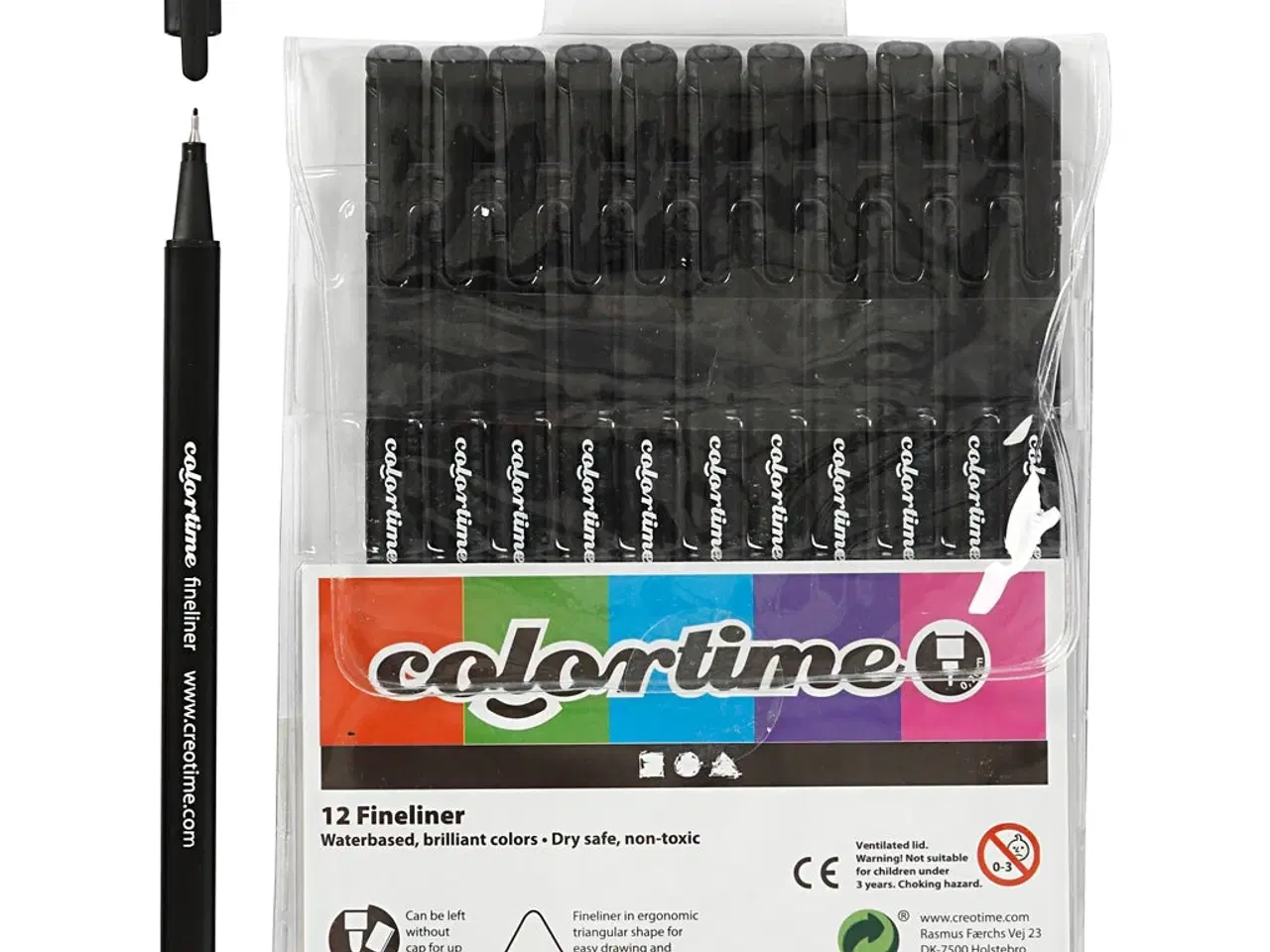 Billede 1 - Colortime Fineliner Tusch, streg 0,6-0,7 mm, sort, 12stk./ 1 pk.