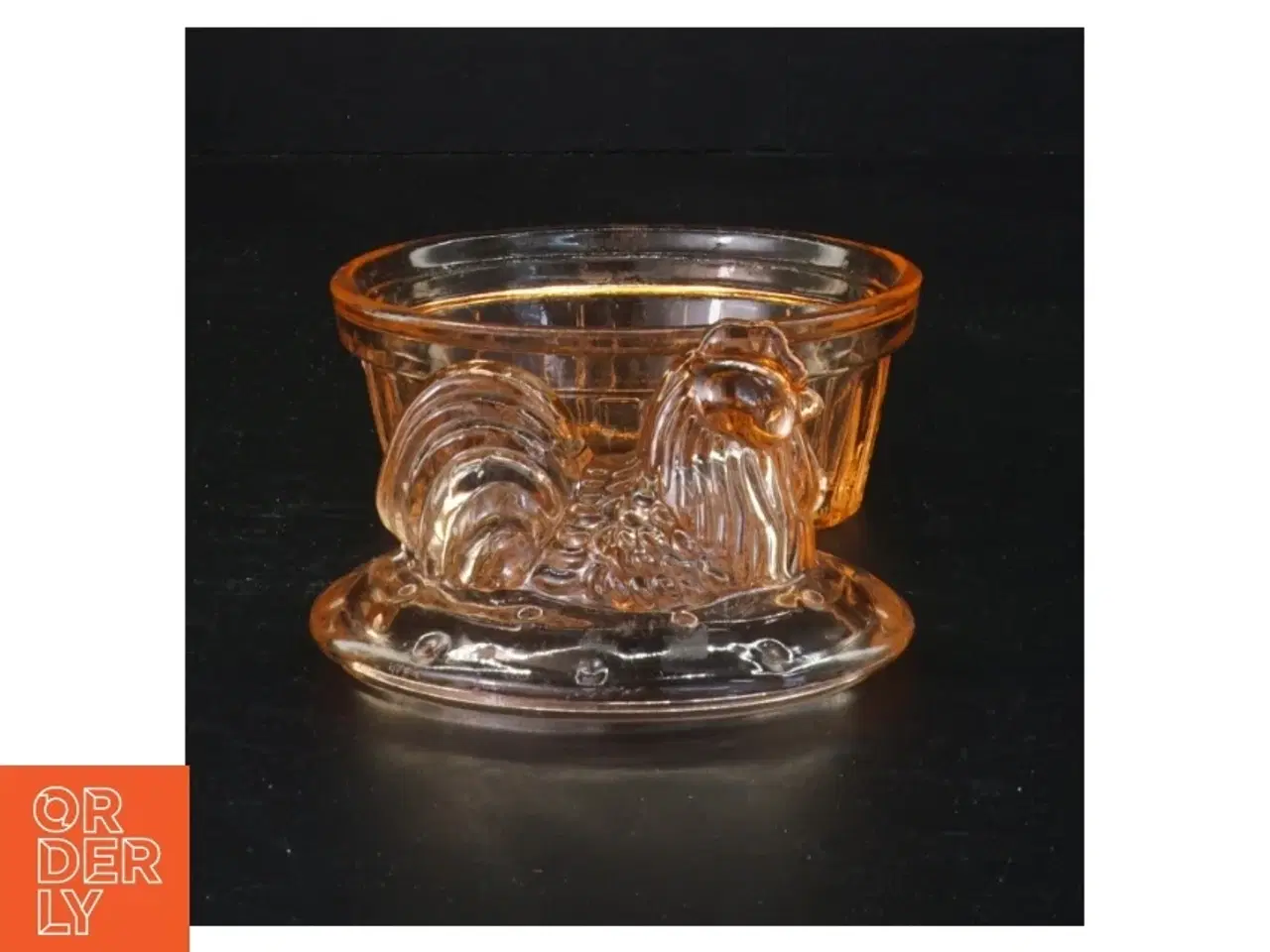 Billede 2 - Orange Høne i kurv Glasskål med låg (str. 13 x 10 x 9 cm)