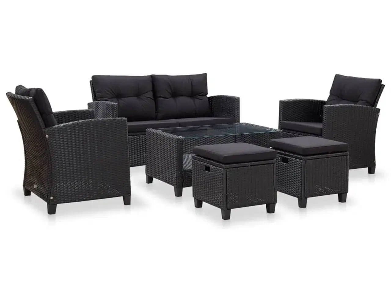 Billede 1 - Sofasæt til haven 6 dele med hynder polyrattan sort
