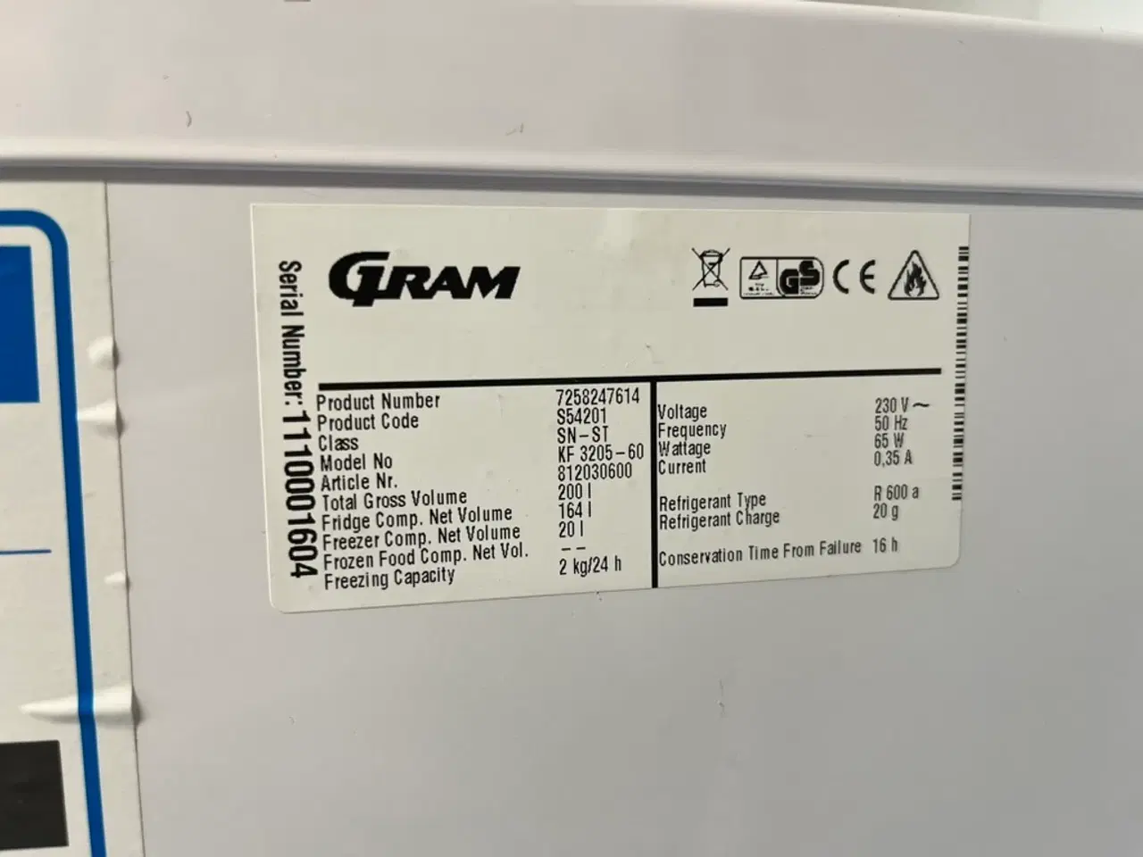 Billede 2 - Gram fritstående Køle fryseskab