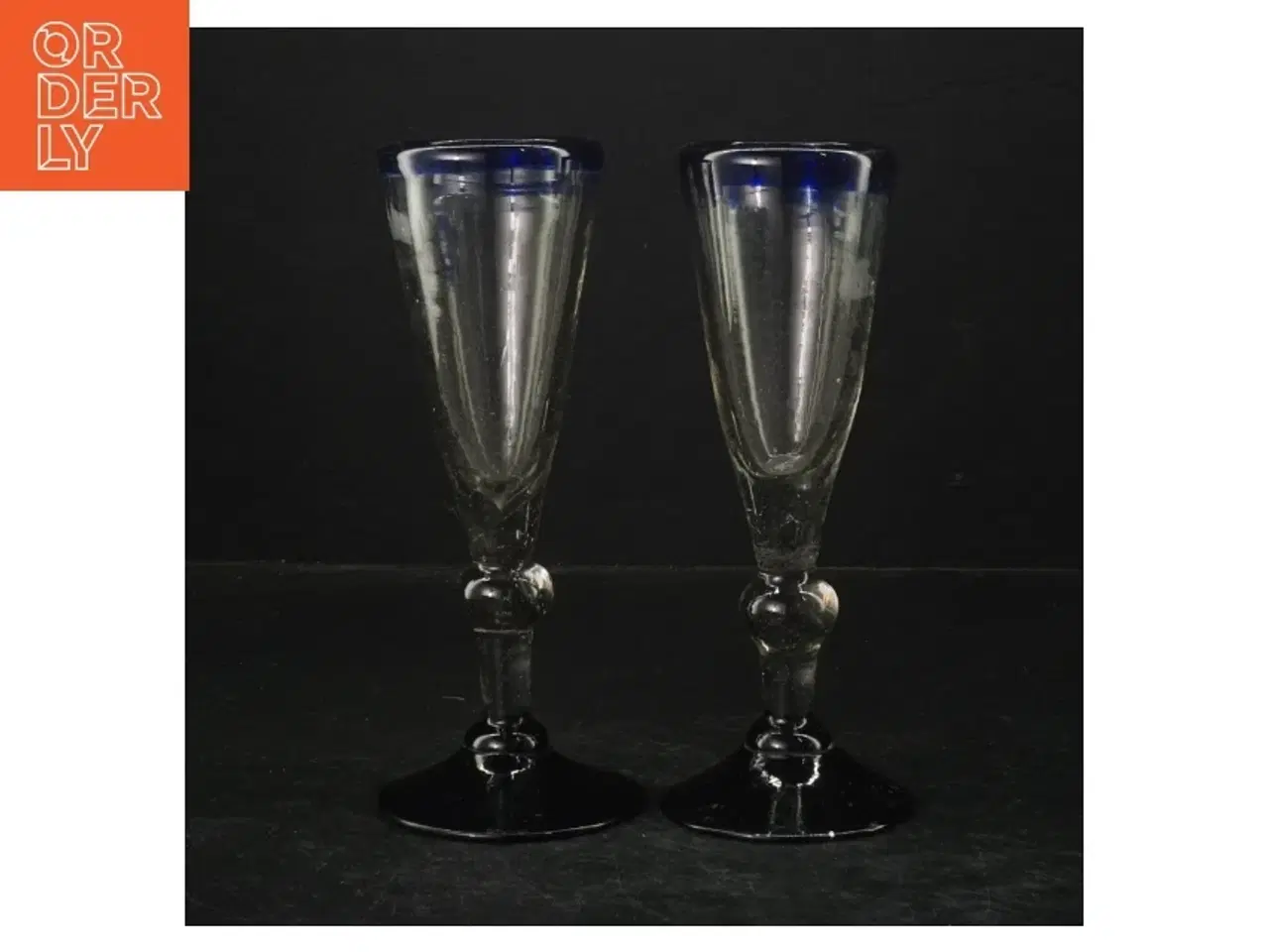 Billede 1 - champagneglas med blå kant (str. Ø. 6 cm. længde, 18 cm)