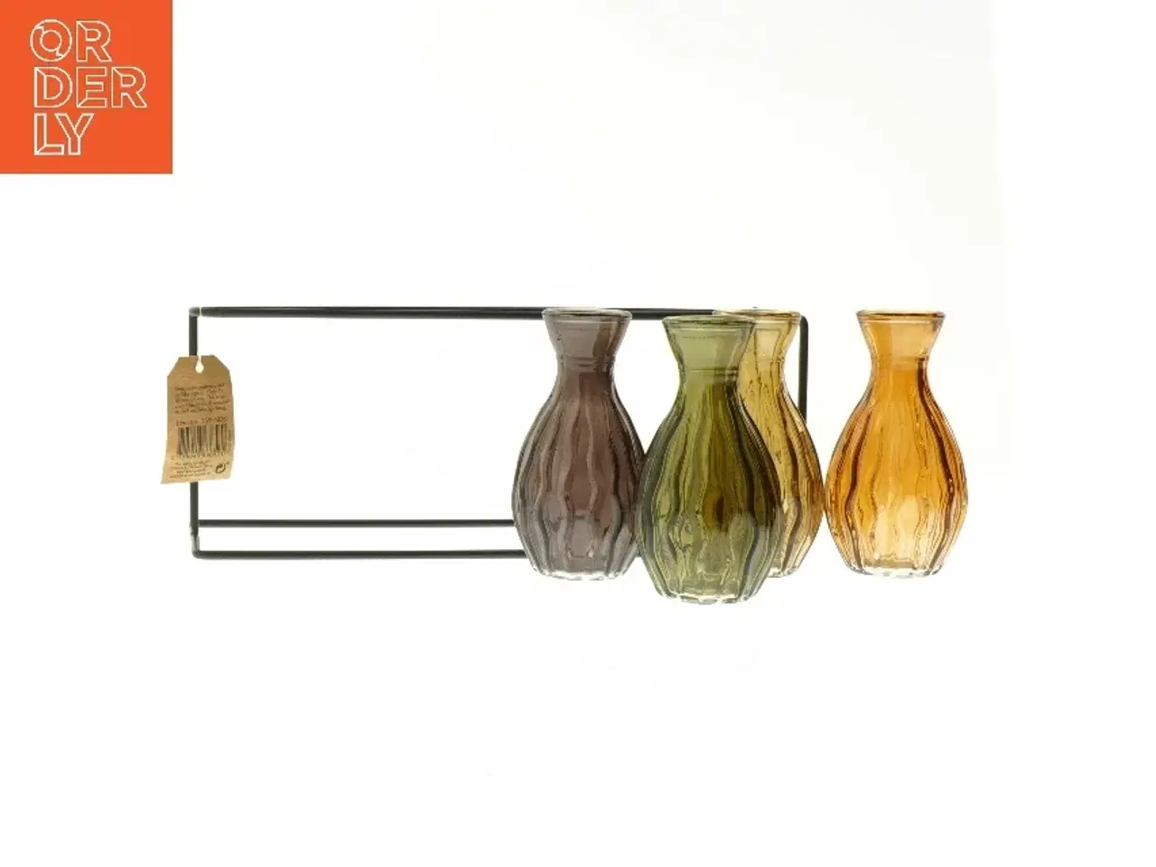 Billede 4 - Sæt med farvede glasvaser i stativ fra Det Gamle Apotek (str. 11x27x8 cm)