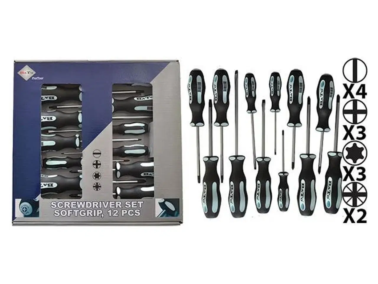 Billede 1 - Bato skruetrækkersæt kærv/Torx/Ph/Pz 12 dele