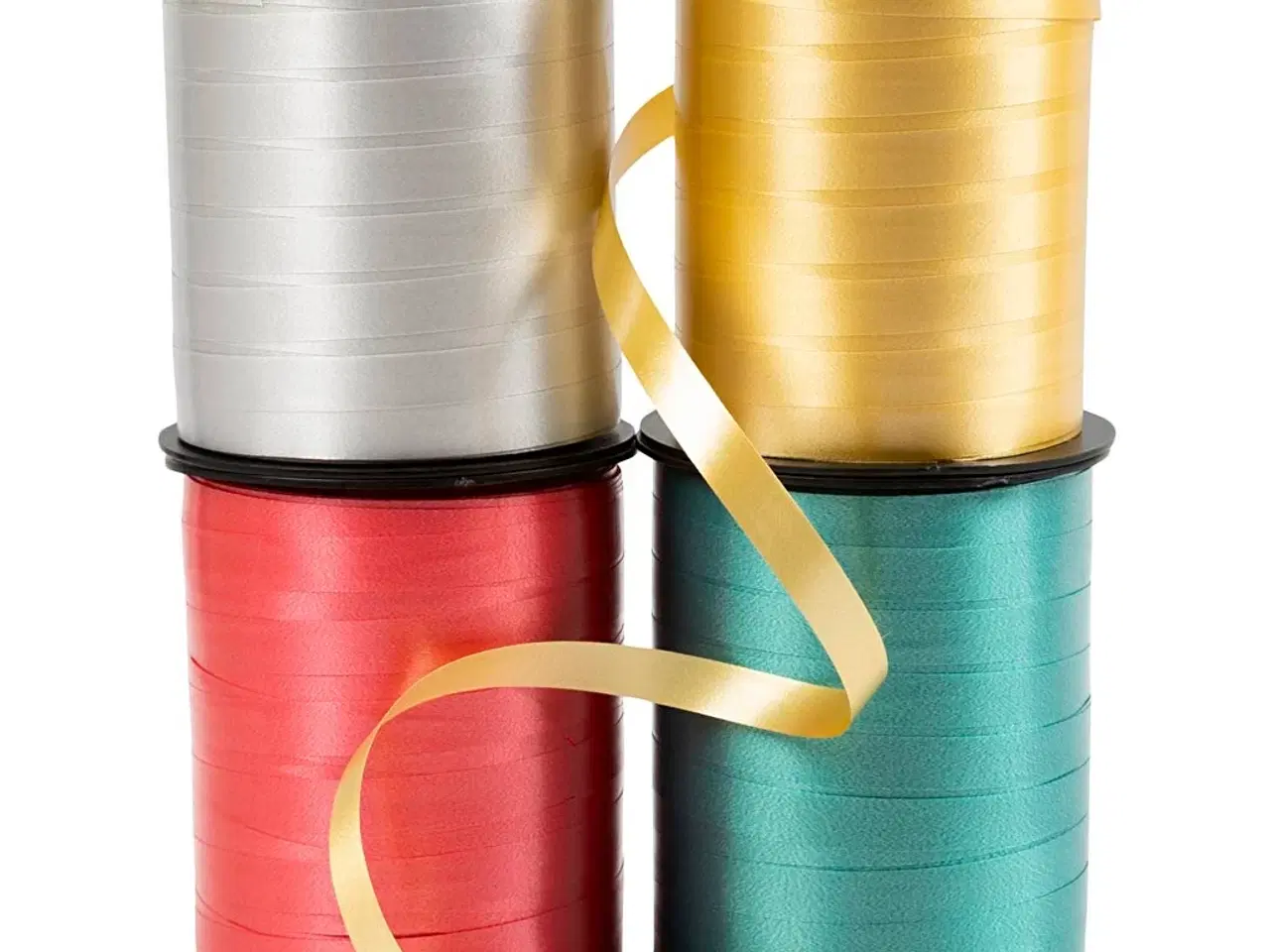 Billede 1 - Elegant gavebånd 10 mm - 4 ruller i guld, grøn, rød, sølv