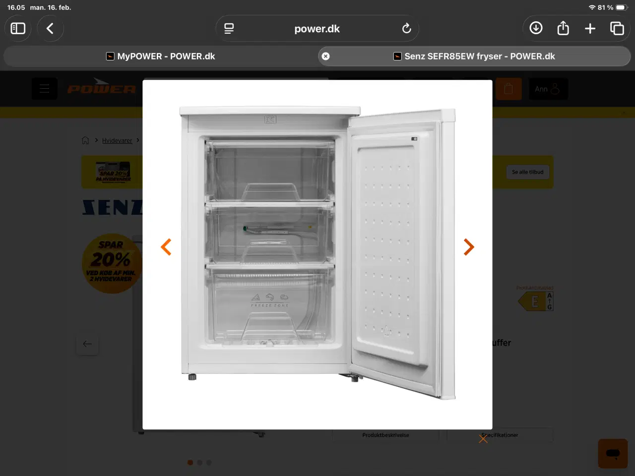 Billede 2 - Senz skabsfryser 88 L