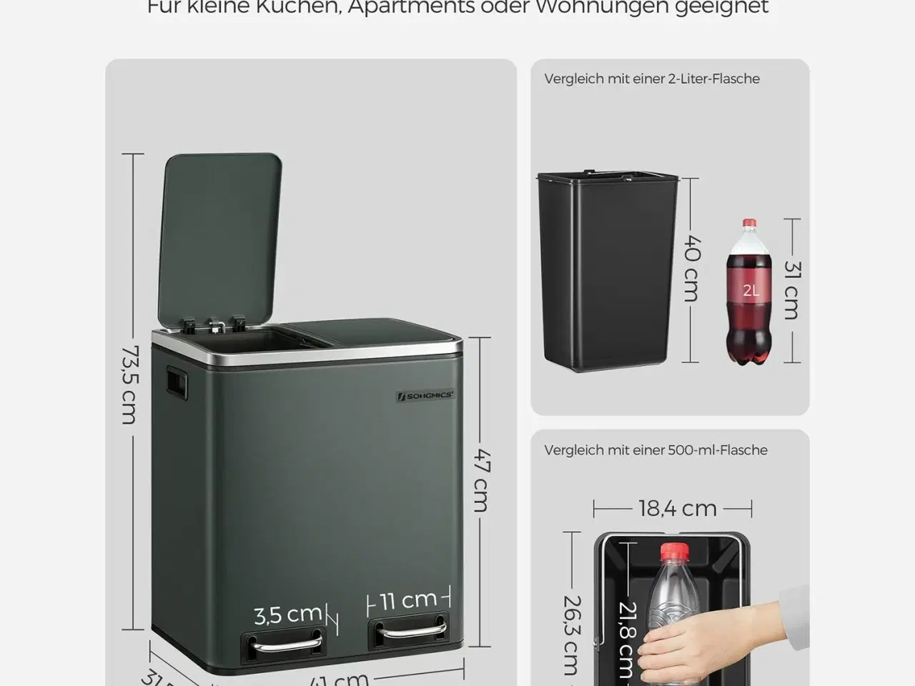 Billede 6 - Skraldespand med pedal 2 x 15 l stål, blød lukning, lugtlukning, antracitgrå