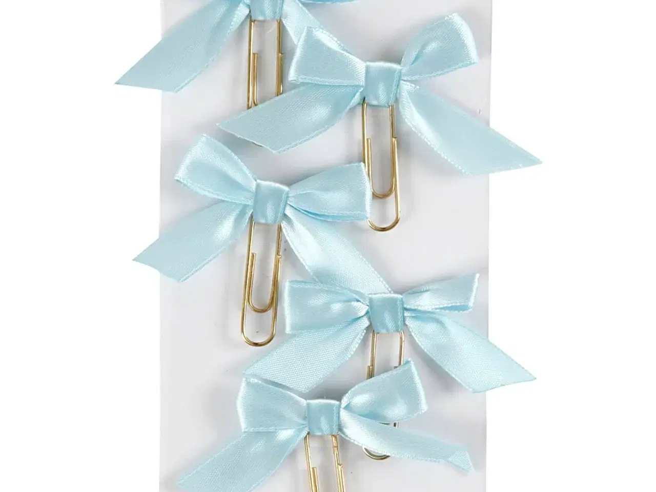 Billede 1 - Forgyldte Metalklips med Satinbånd - Lyseblå, 5 stk.