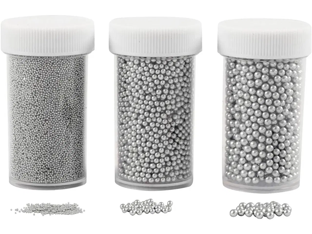 Billede 1 - Mini Glaskugler, str. 0,6-0,8+1,5-2+3 mm, sølv, 3x45g/ 1 pk.