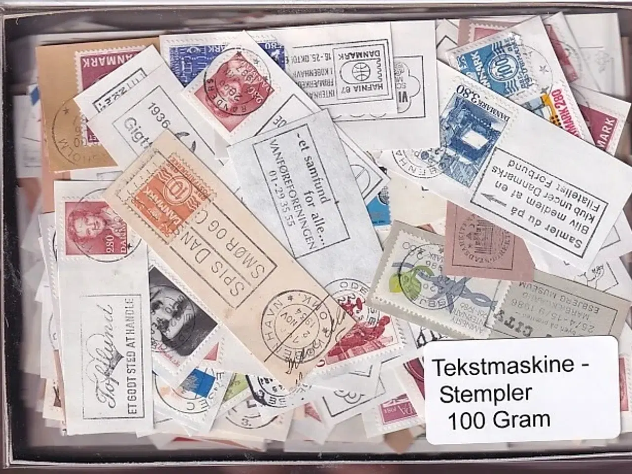 Billede 1 - Danmark Tekstmaskinestempelafklip 100 gram.