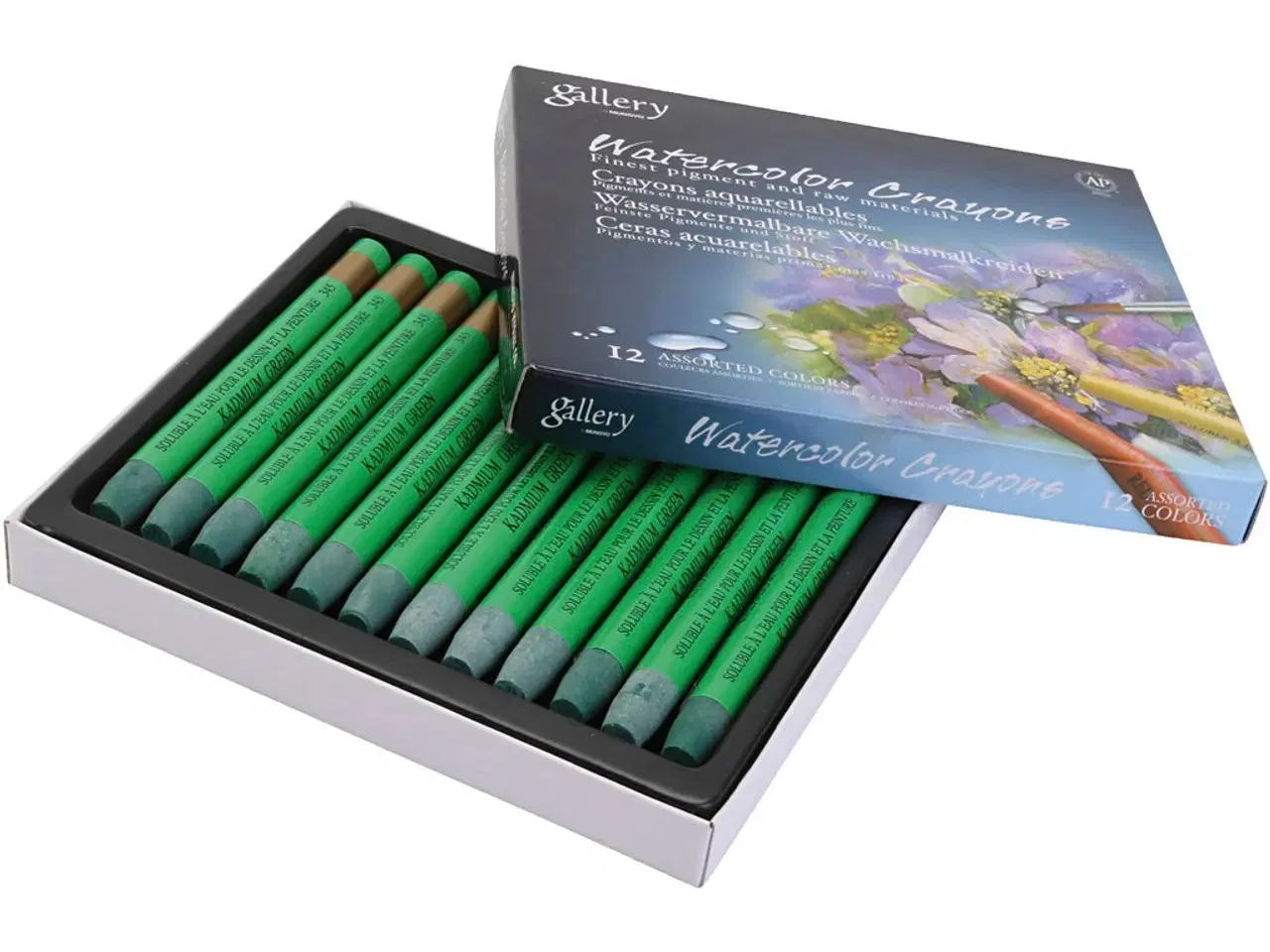 Billede 1 - Gallery Akvarelkridt Kadmium Grøn 12 stk. - Høj Kvalitet