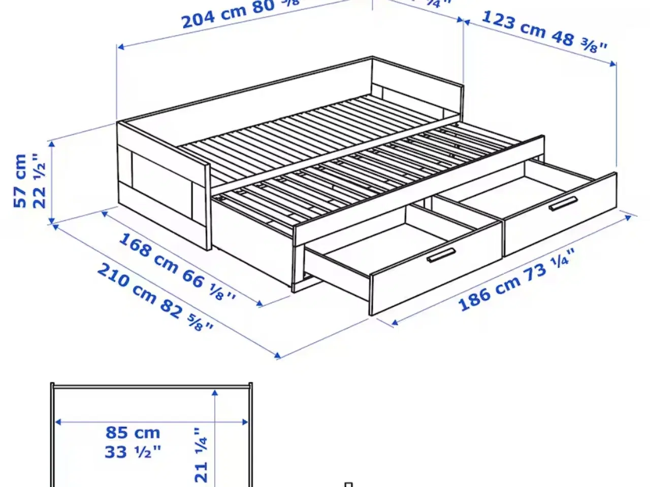 Billede 2 - Sengestel, sovesofa, med 2 skuffer