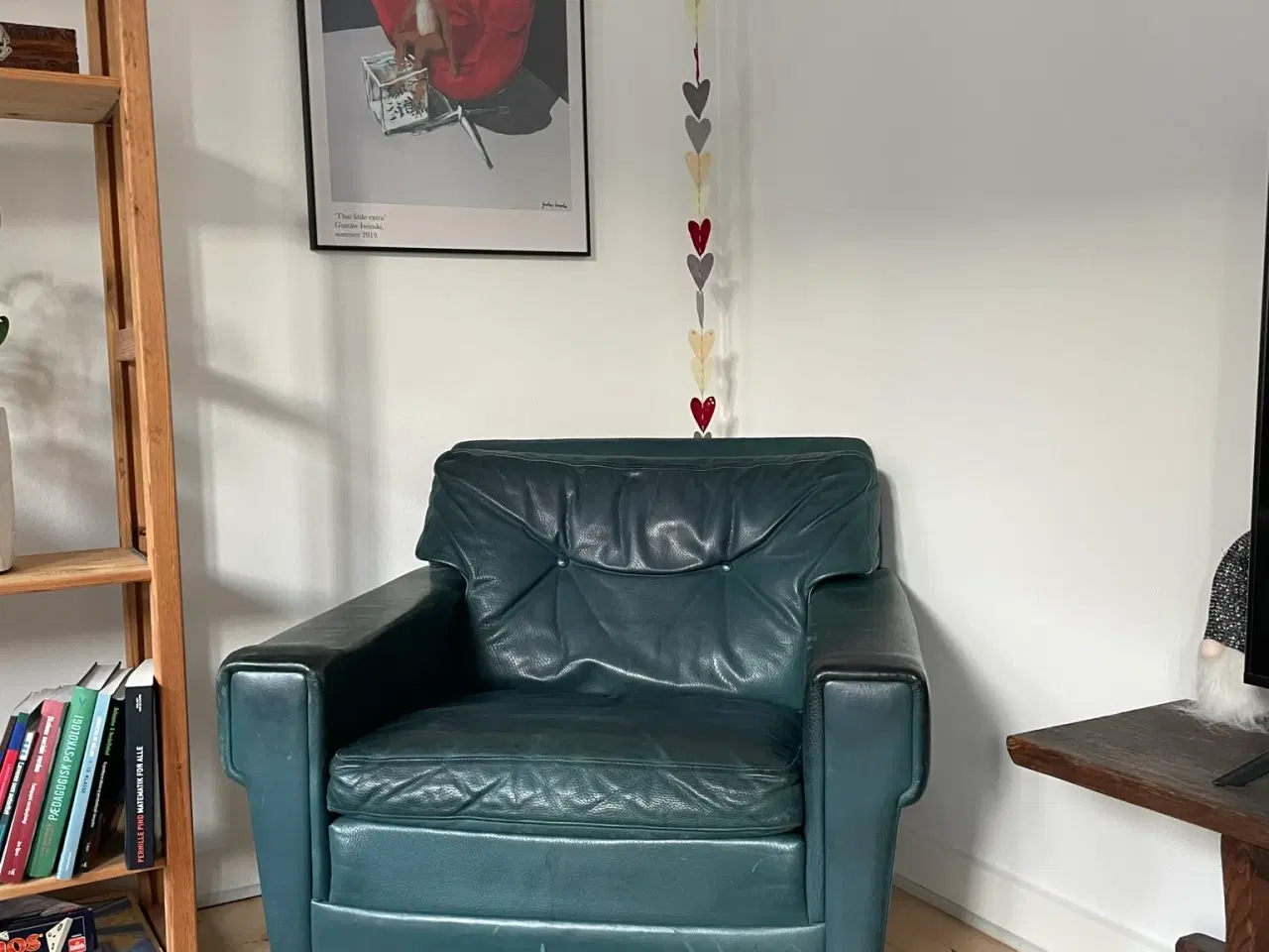 Billede 5 - Retro lædersofa og stol i petroleumsblå