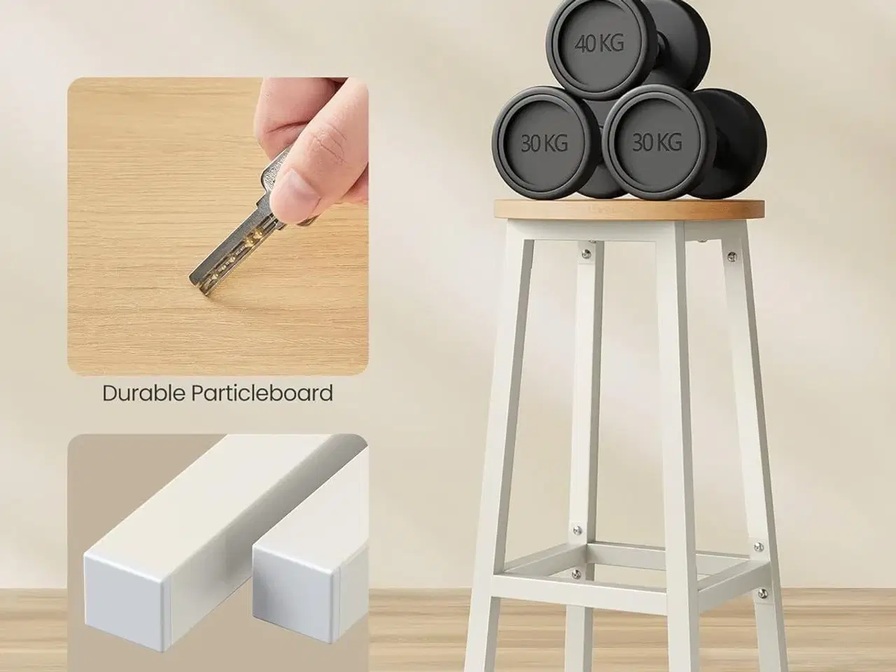 Billede 5 - Barstole med ryglæn VASAGLE – sæt af 2, 65 cm, beige/hvid eg