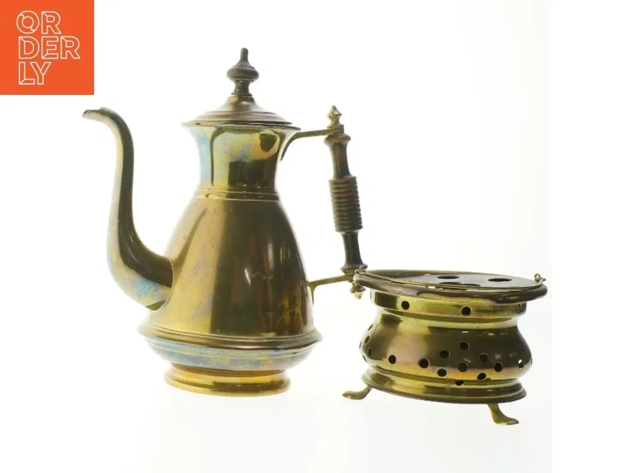 Billede 1 - Messing kaffekande med varmebrikse (str. 26 cm)