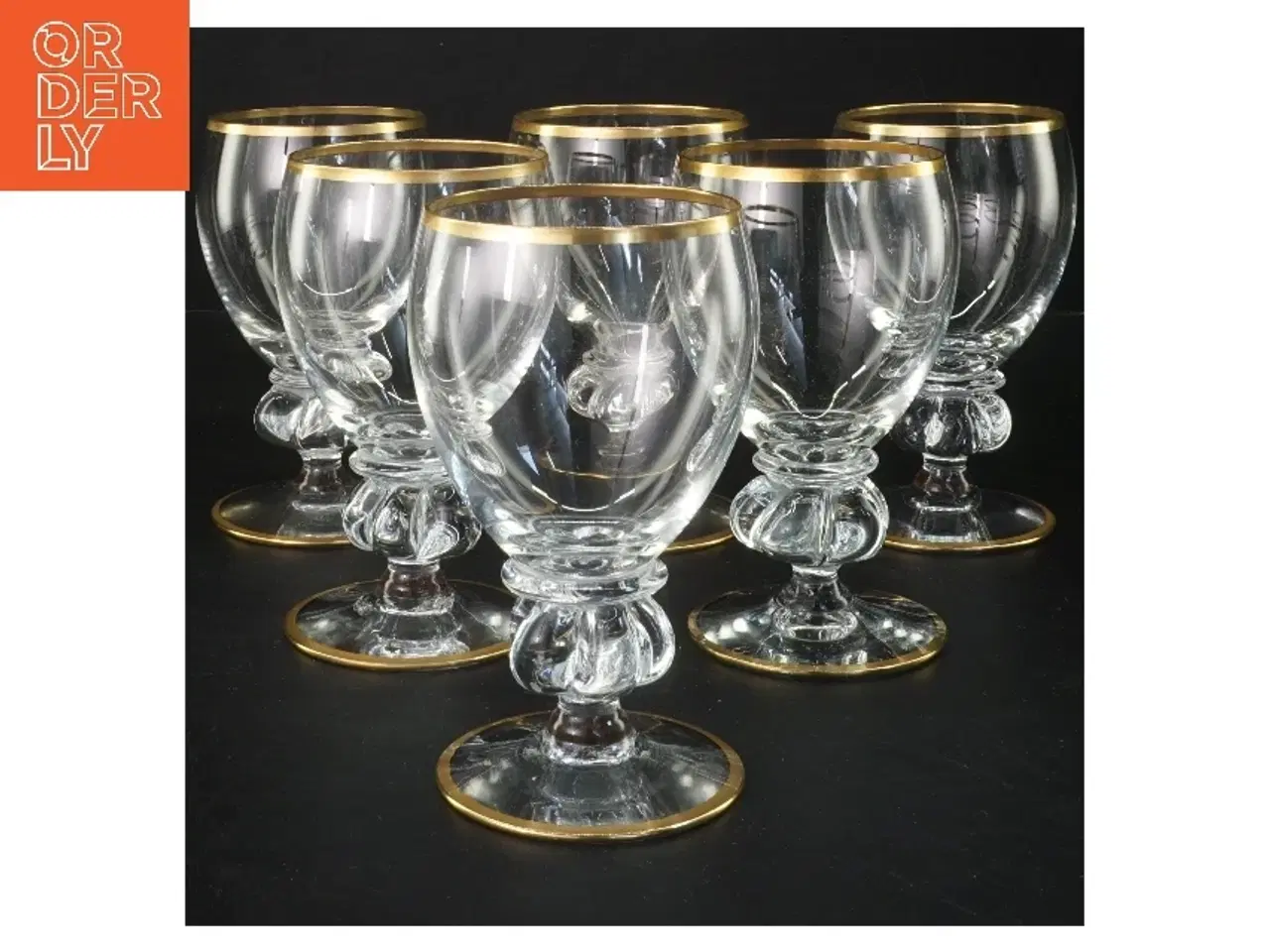 Billede 1 - 6 stk glas med guldkant (str. 6 stk Ø 7 cm længde 13 cm)