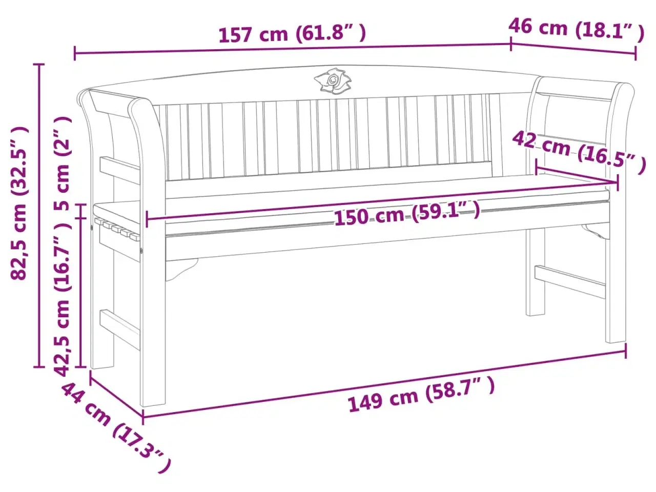 Billede 9 - Bænk Naturlig Olie Finish 157 x 46 x 82,5 cm Massivt Akacietræ