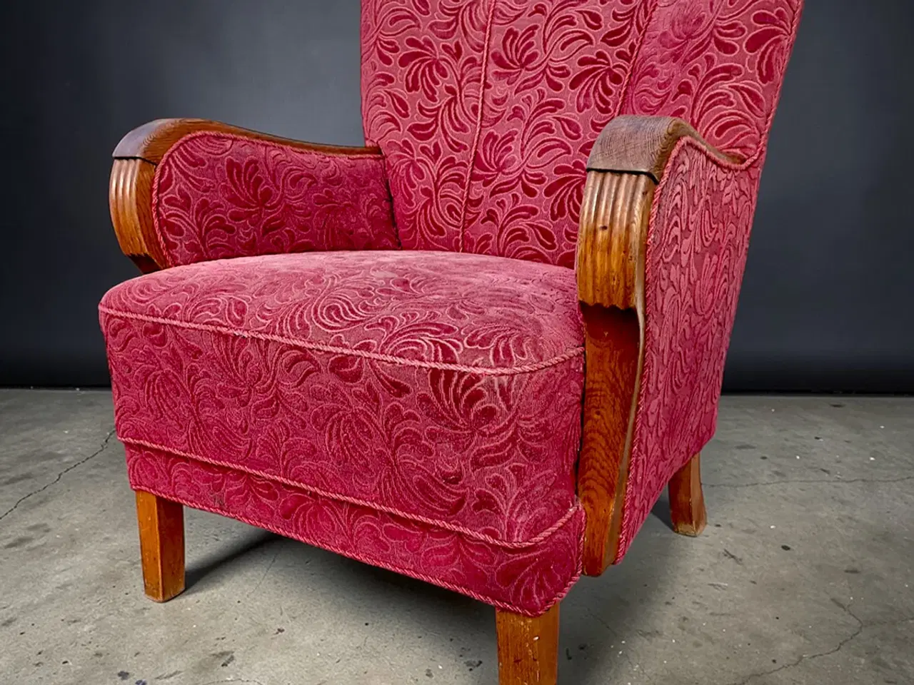 Billede 4 - Dansk snedkermester lænestol rød velour 1940’erne