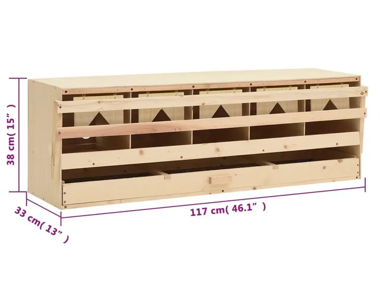 Billede 7 - Redekasse til høns med 5 rum 117x33x38 cm massivt fyrretræ