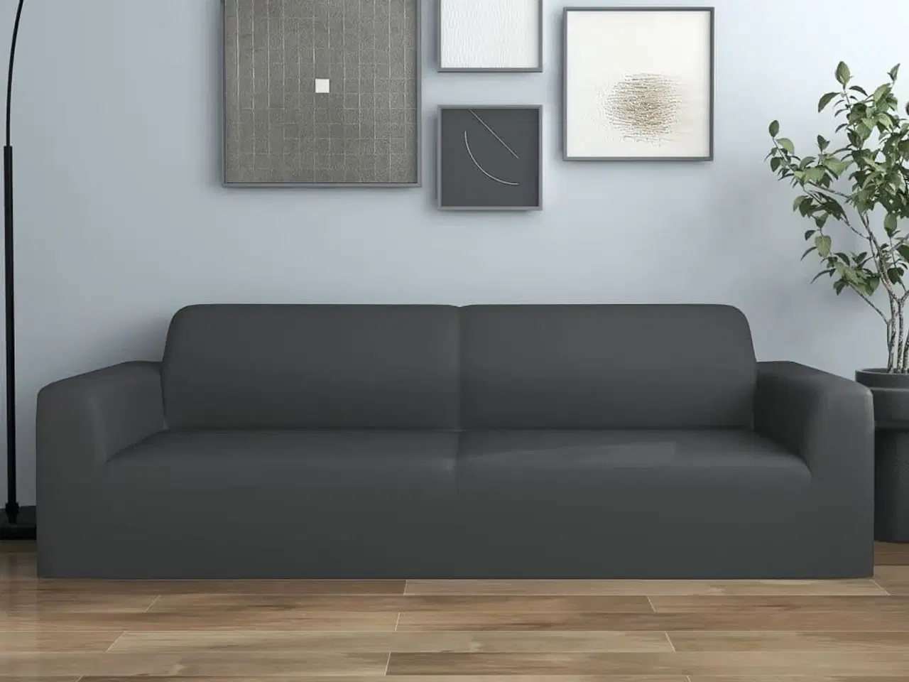 Billede 1 - Elastisk 3-personers sofabetræk polyesterjersey antracitgrå