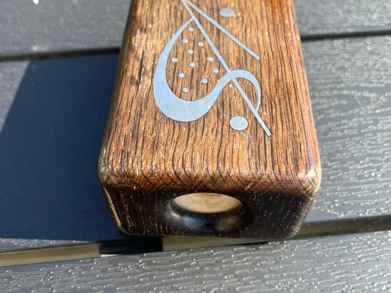 Billede 2 - Tændstik boks i moseeg med indlagt sterling sølv