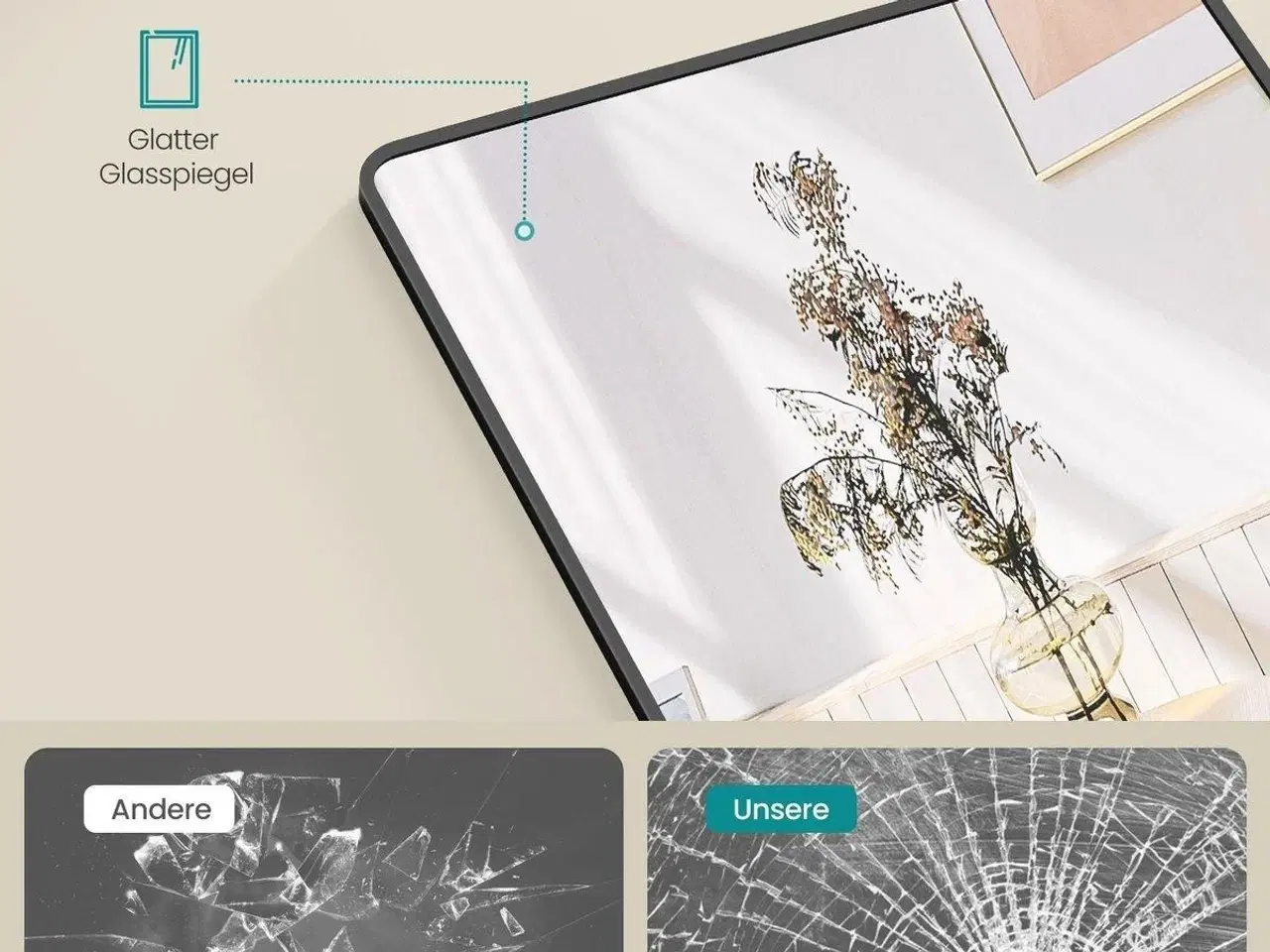 Billede 2 - Gulvspejl fuld længde 160 × 50 cm rektangulært med støtteben, hærdet glas, aluminiumsramme, ink black