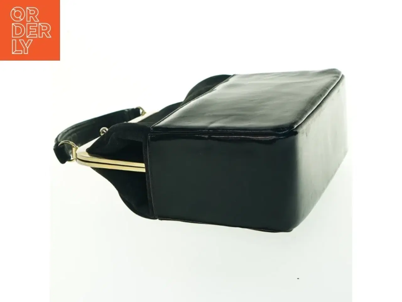 Billede 2 - Sort håndtaske med guldfarvet ramme (str. 22x8x20 cm)