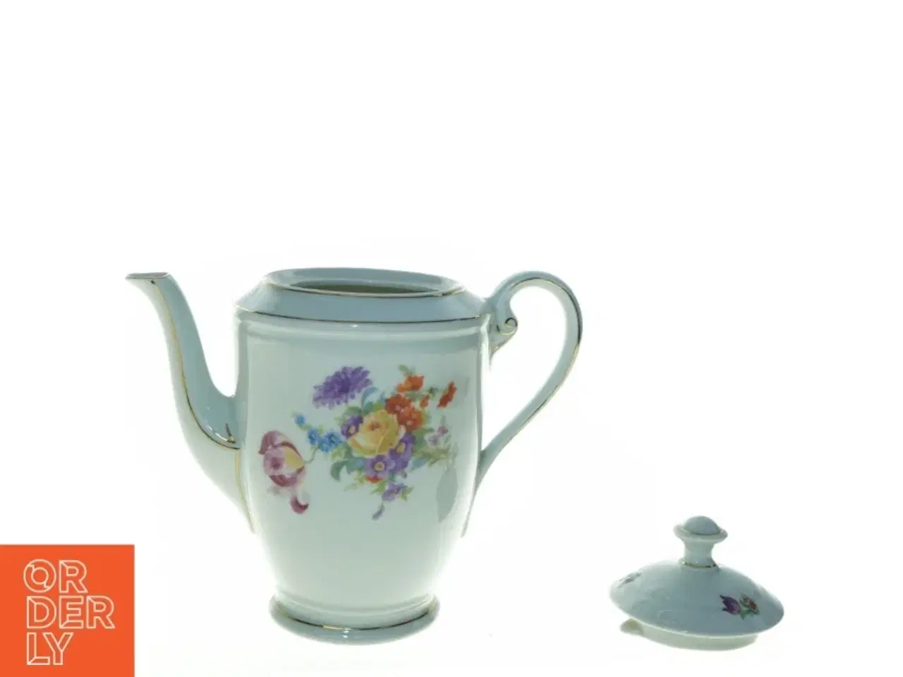 Billede 2 - Vase? Porcelæn tekande med blomstermotiver (str. 20 x 14 cm)