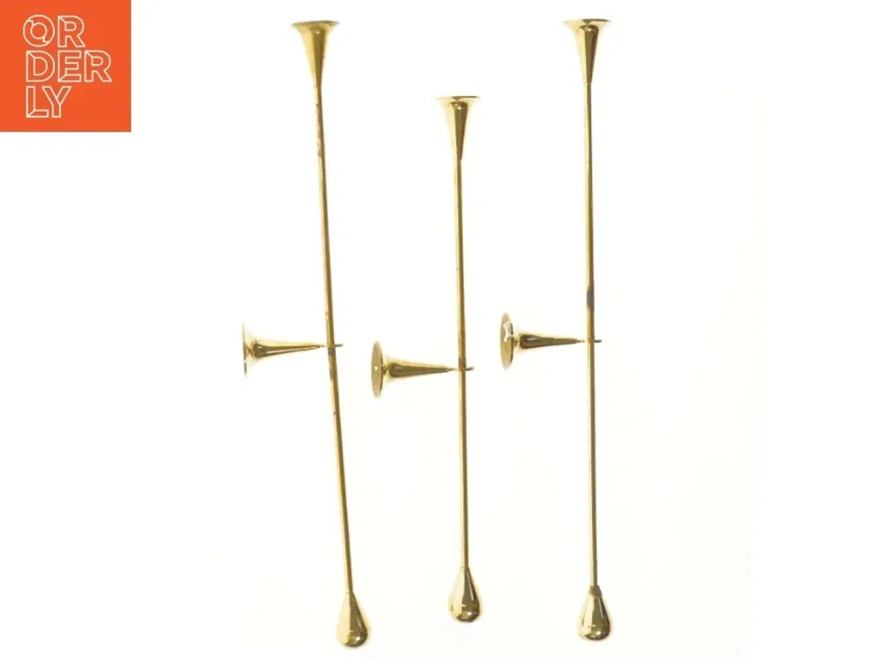 Billede 1 - Messing vægmonterede lysestager (str. 3 stk 63 og 53 cm)