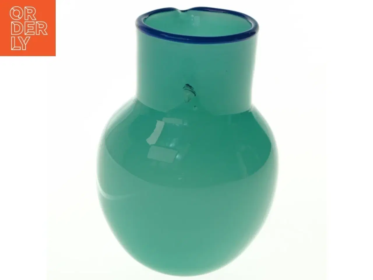Billede 3 - Grøn glaskande med blå kant (str. H. 10,5 cm)
