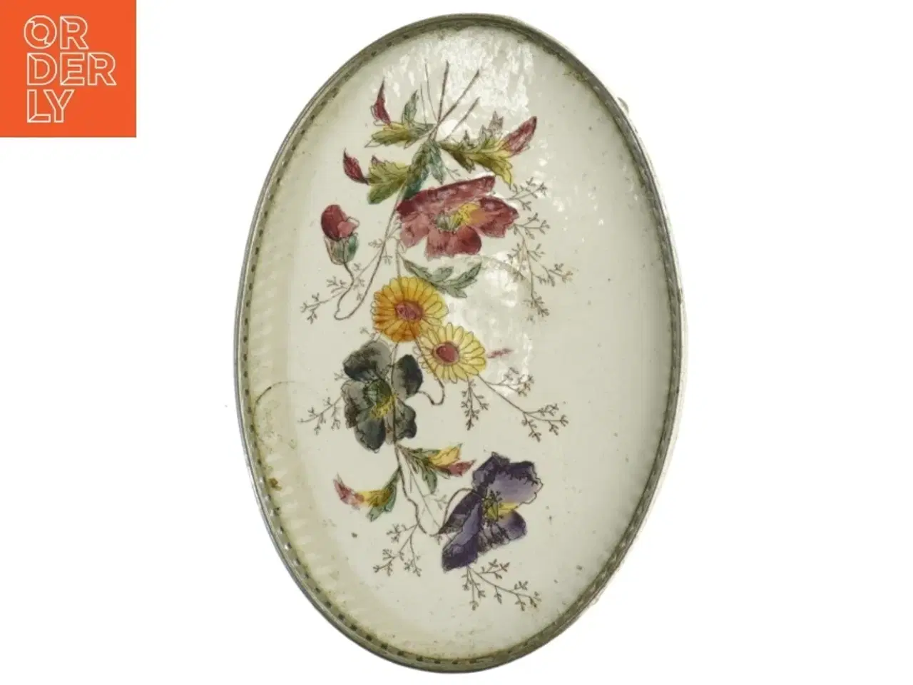 Billede 1 - Glasfad med blomstermotiv (str. 13 cm x 19 cm)