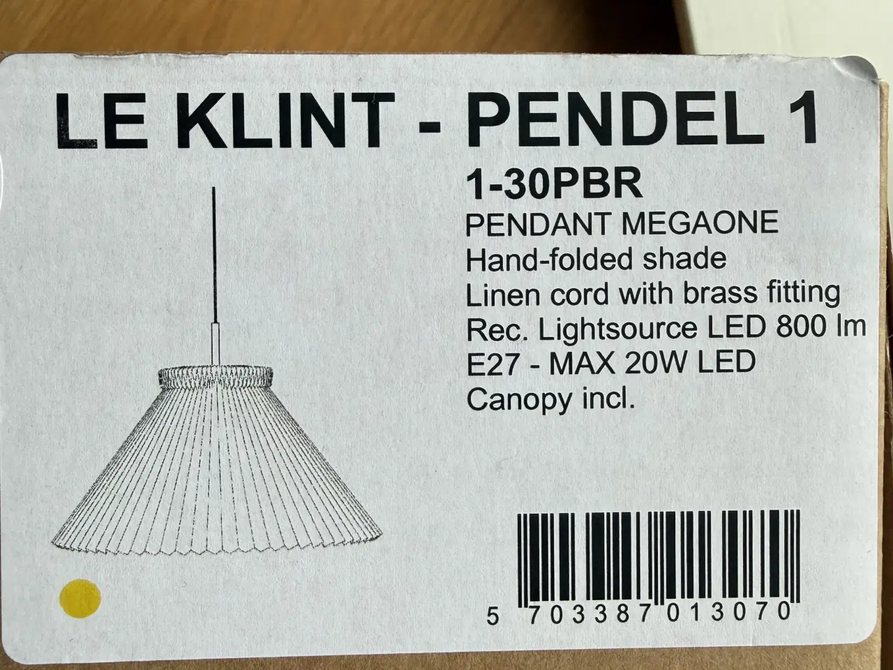 Billede 1 - Hvid LE KLINT Model 1 Pendel 1-30 m. messing