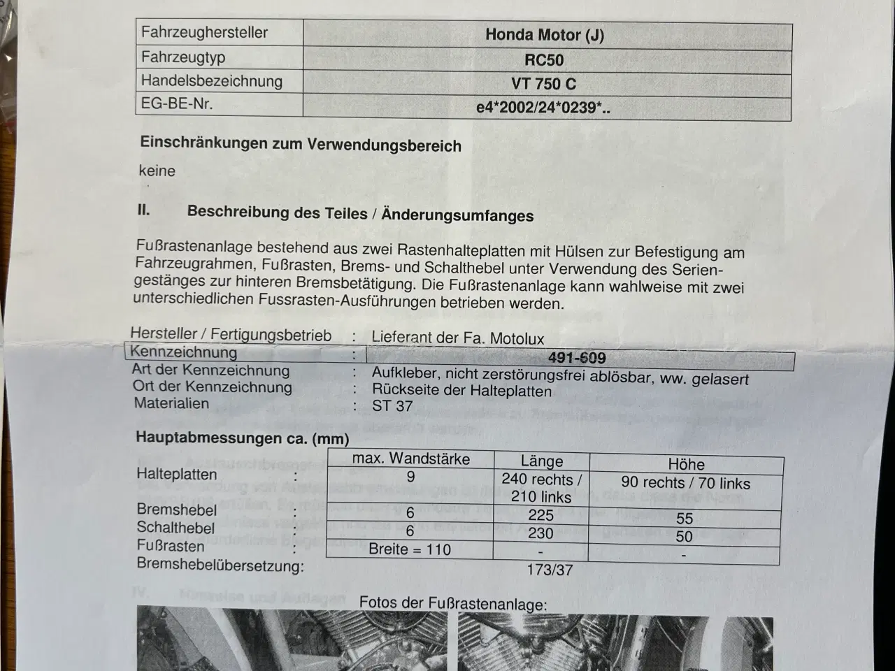 Billede 3 - Fremflyttersæt til Honda VT