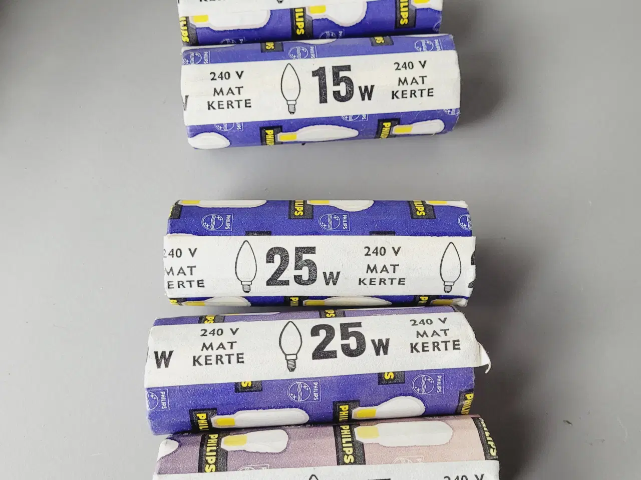 Billede 1 - ⭐️: 5 stk Vintage Philips "MAT KERTE" glødepærer –