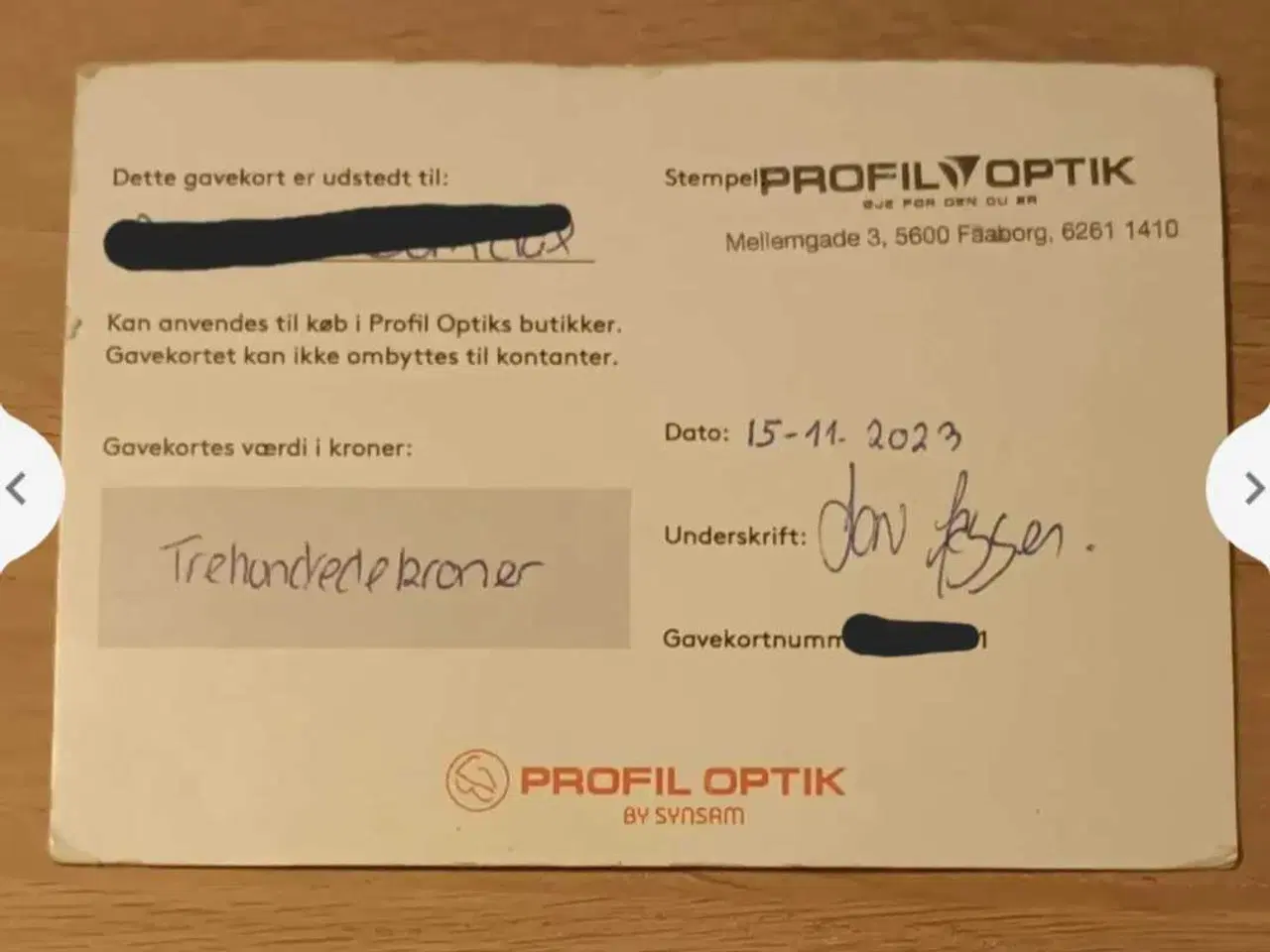 Billede 2 - Gavekort profil optik 