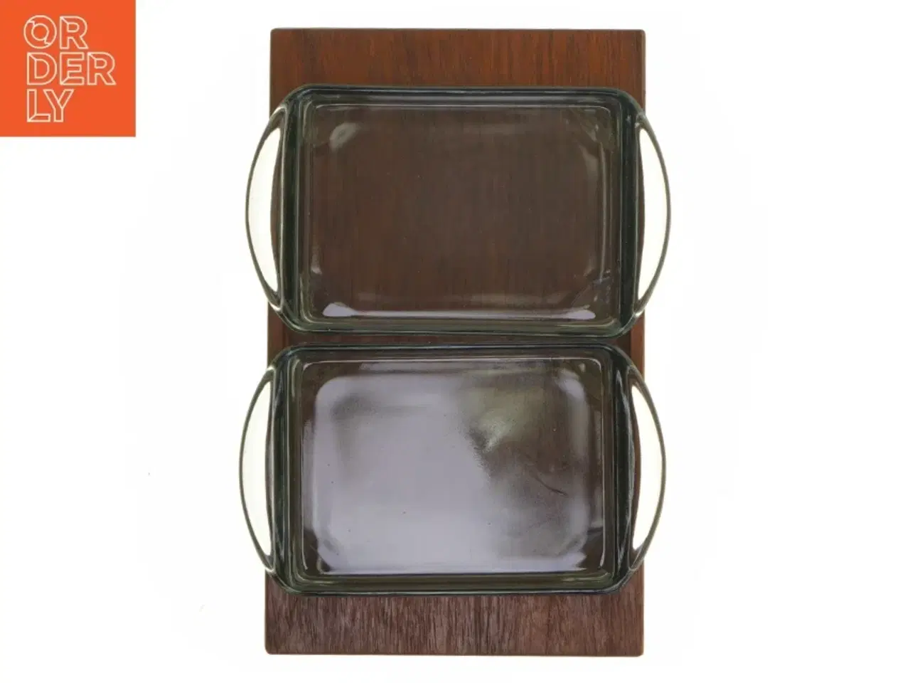 Billede 8 - Cabaret Teak træ Fad med 2 glas serverings skåle (str. 24 x 15 cm)
