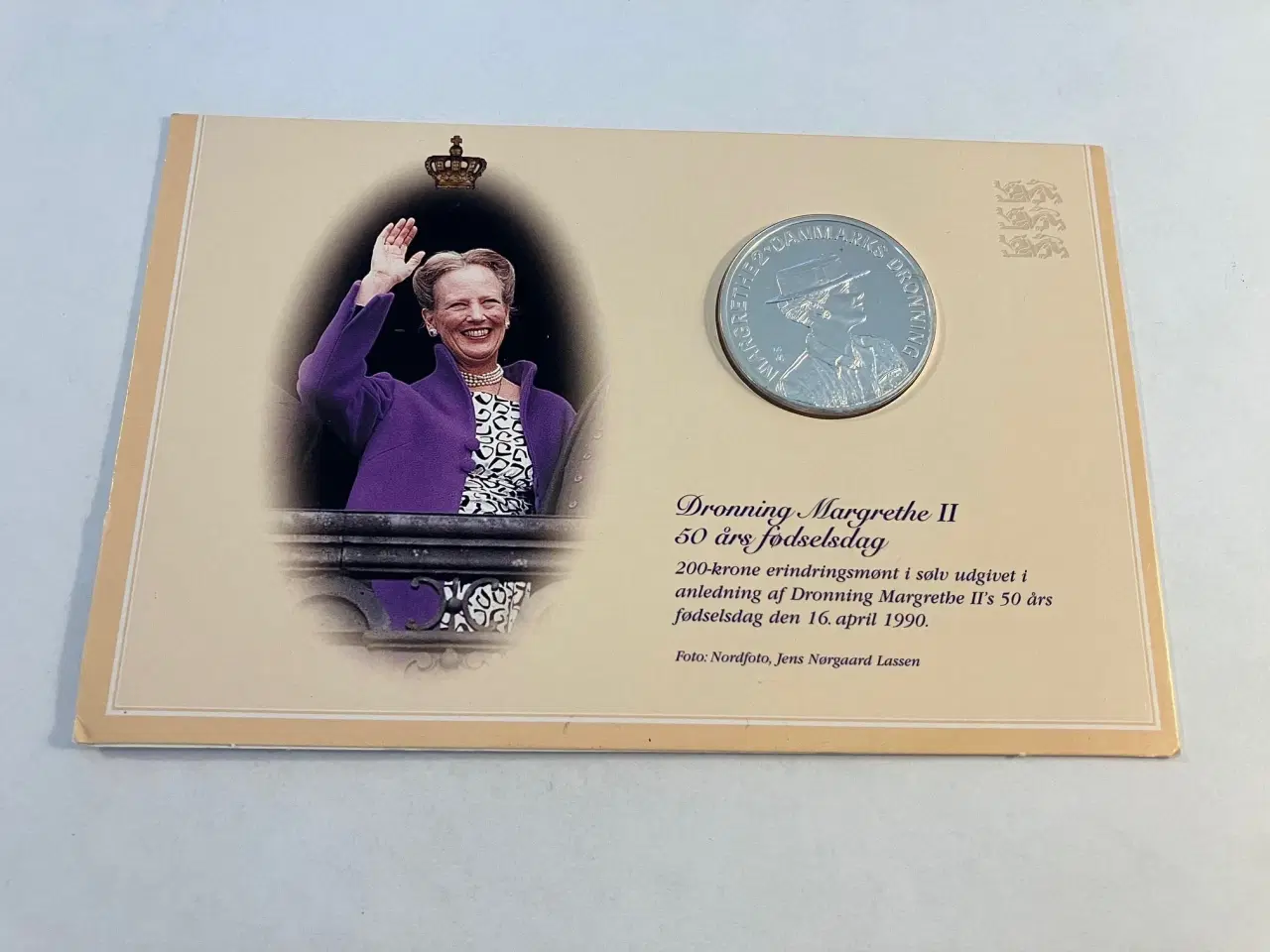 Billede 1 - 200 kroner 1990 Sølvmønt Margrethe II 50 års fødselsdag