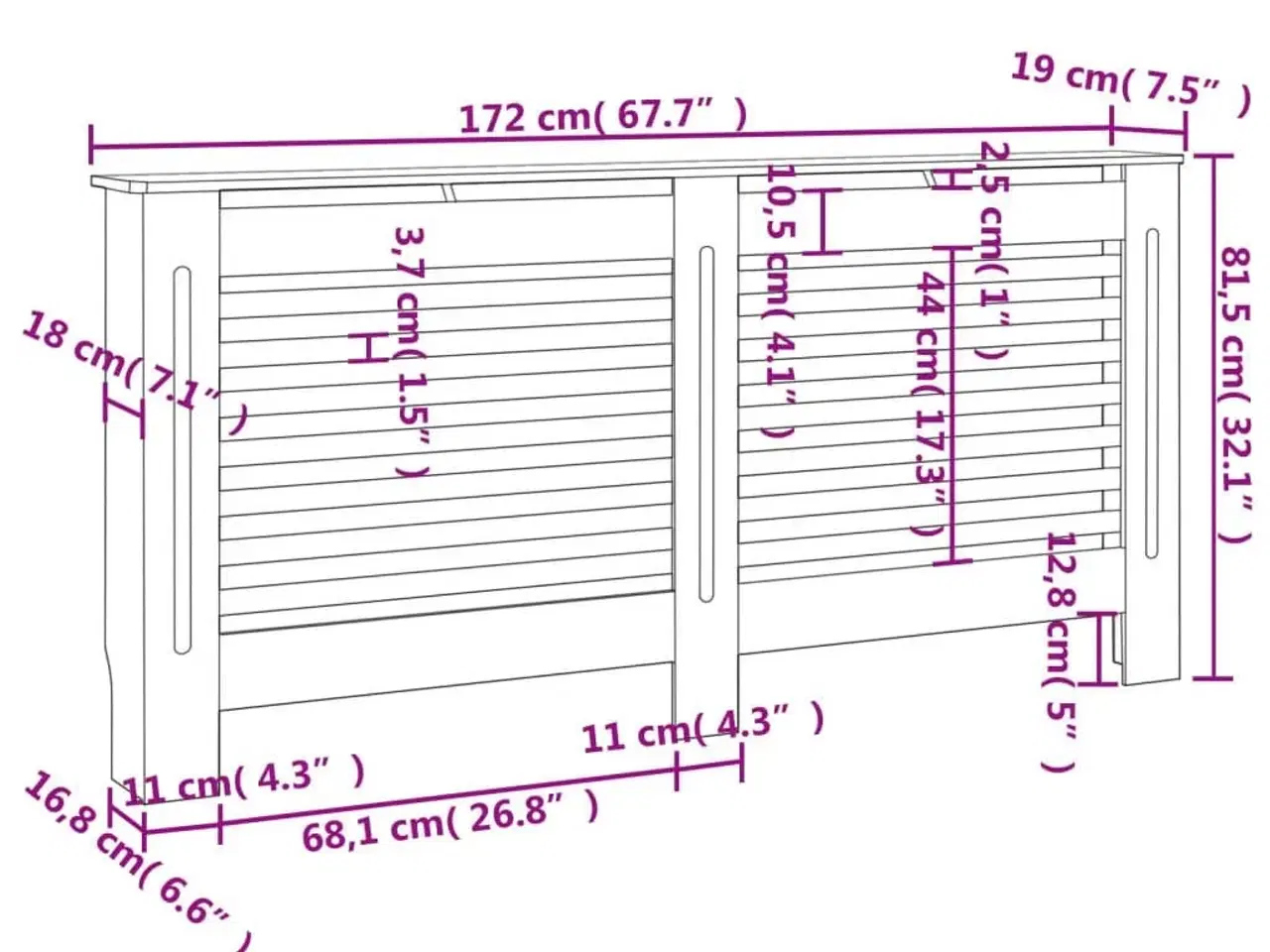 Billede 7 - Radiatorskjuler MDF 172x19x81,5 cm hvid