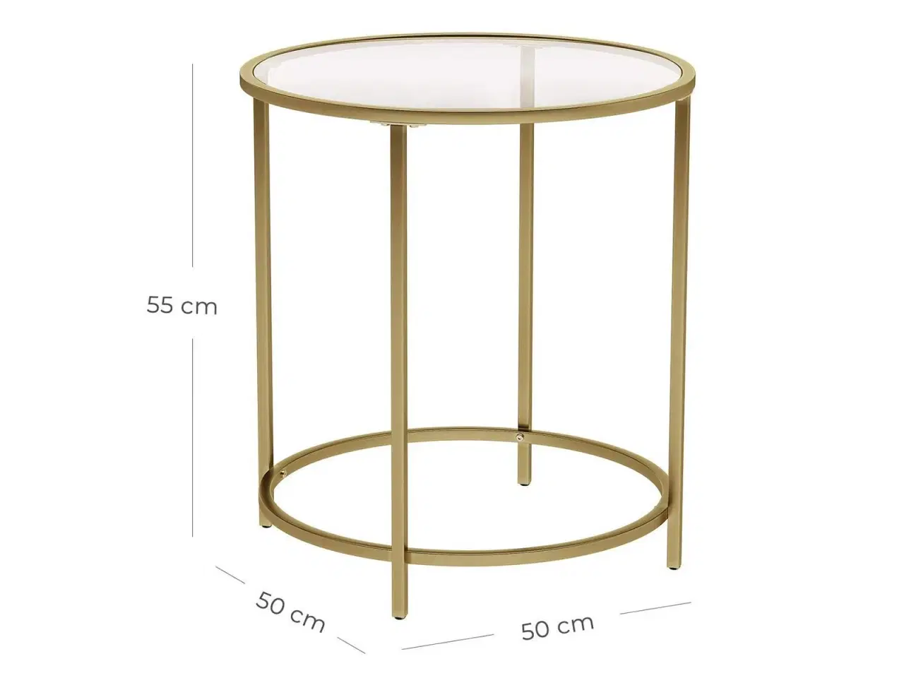 Billede 7 - Sidebord rundt hærdet glas og gylden metalramme, lille sofabord/natbord, guld LGT20G (Ø 50 × H 55 cm)