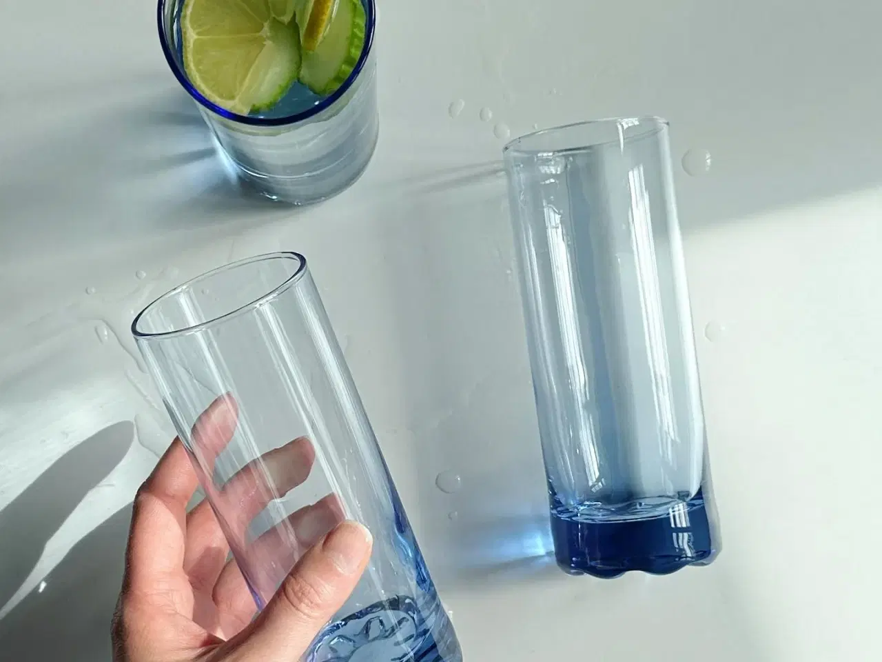 Billede 1 - Blå highball glas, 3 stk samlet