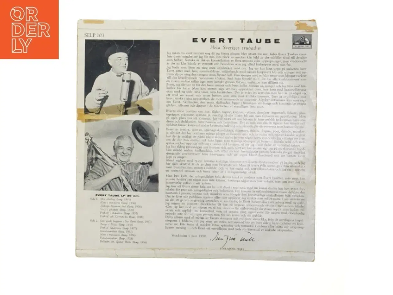 Billede 2 - Evert Taube LP album fra His Master&#39;s Voice