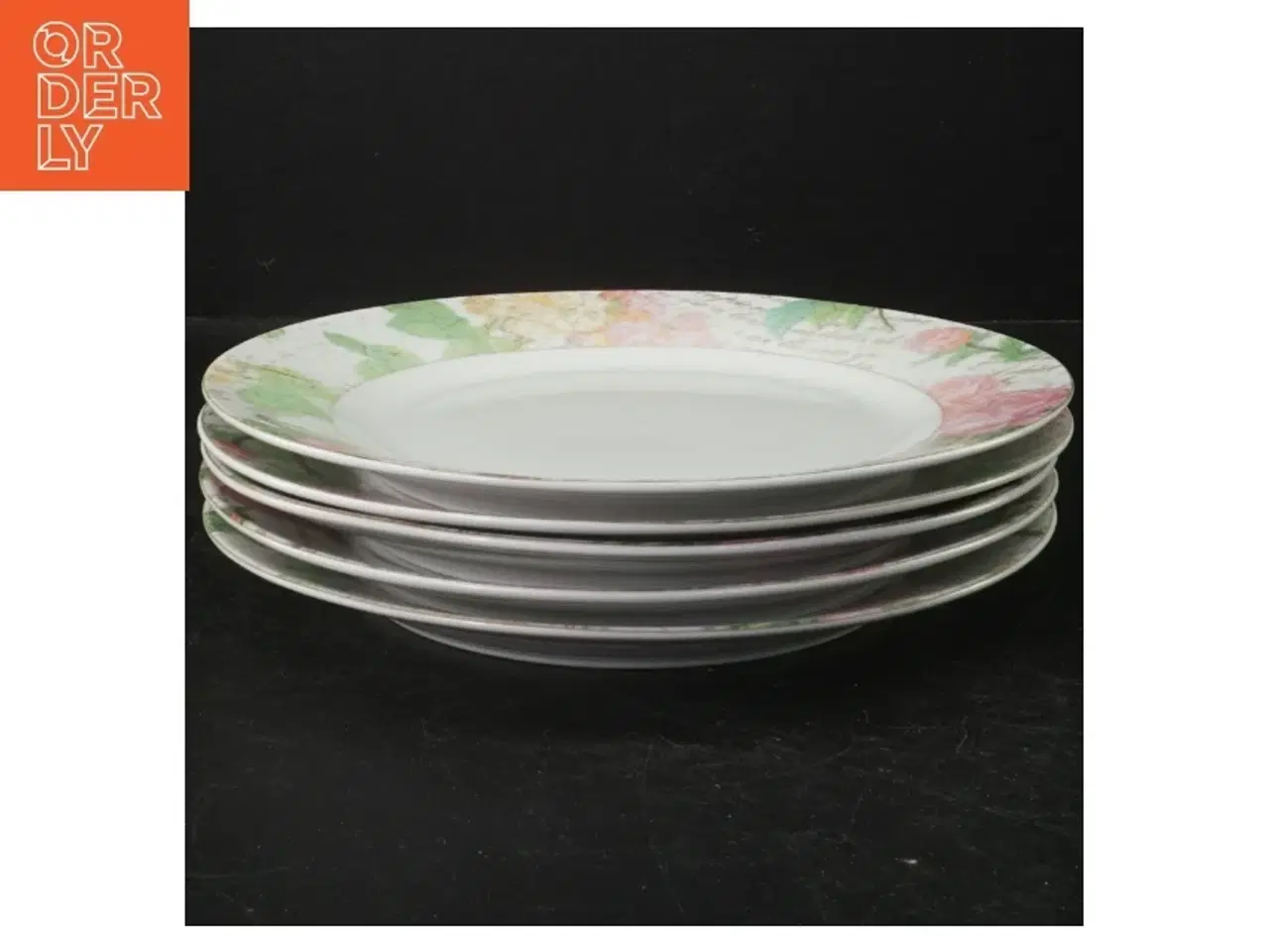 Billede 1 - 5 Porcelænstallerkener med blomstermotiv (str. 5 styk. ø. 23 cm)